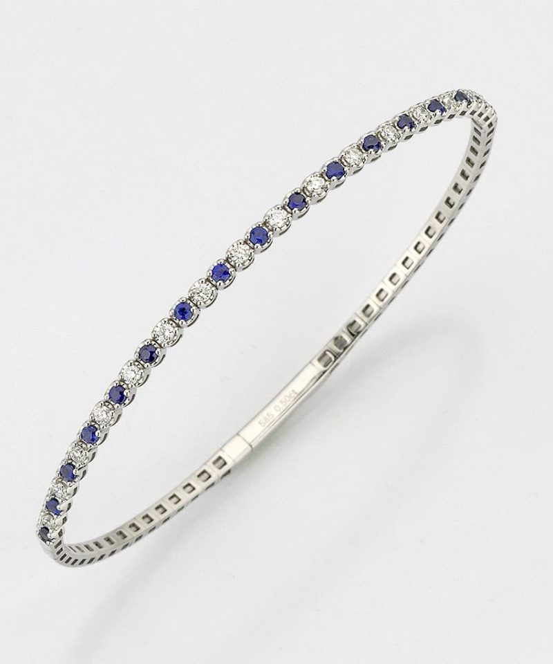 Tennisarmbånd i hvittgull fleksibel med diamanter og safirer