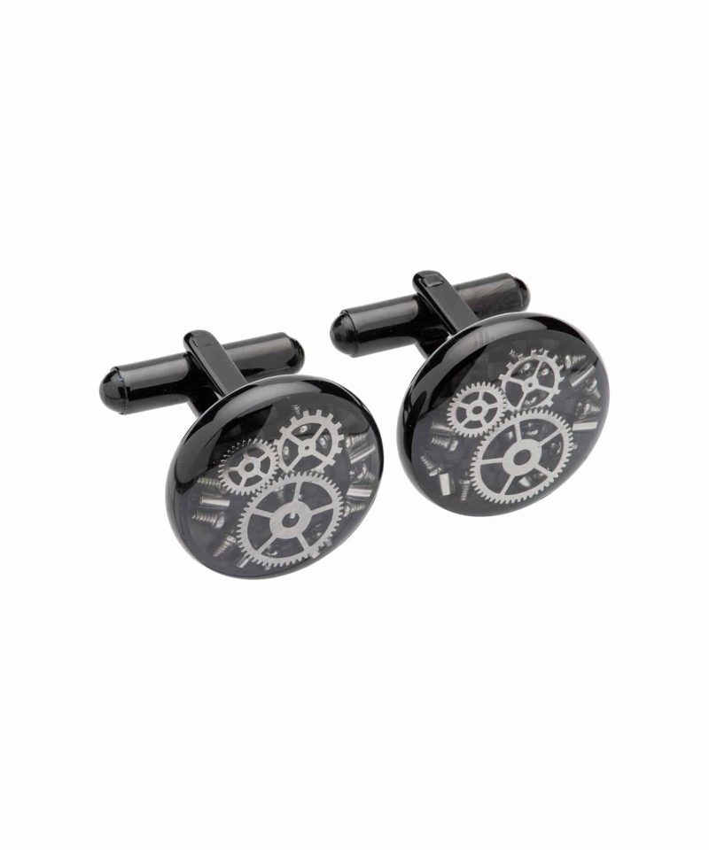 Mansjettknapper stål sort karbon fiber