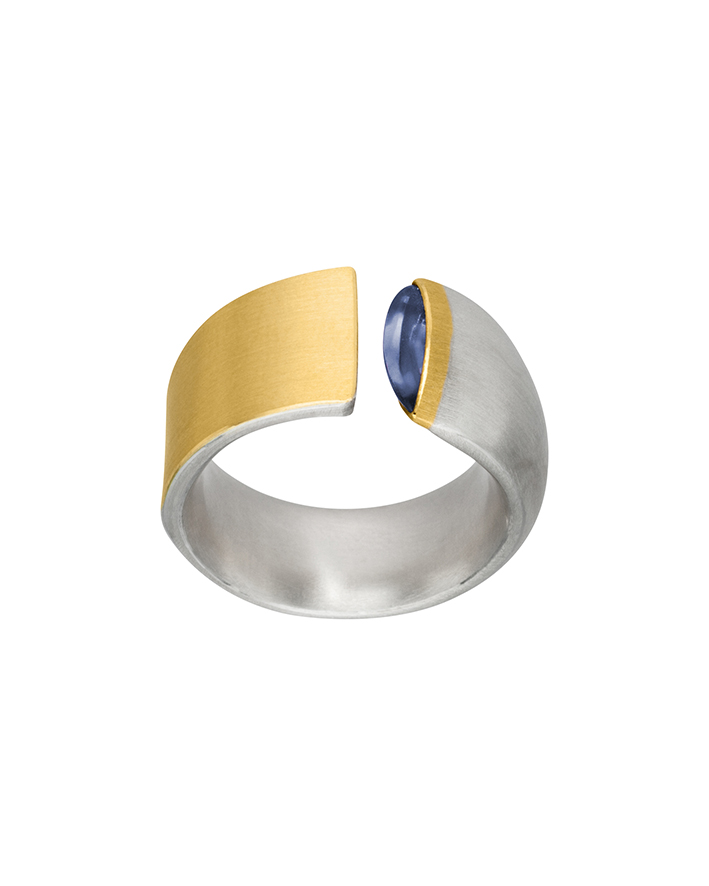 Ring i sølv og gull med London Blue Topas