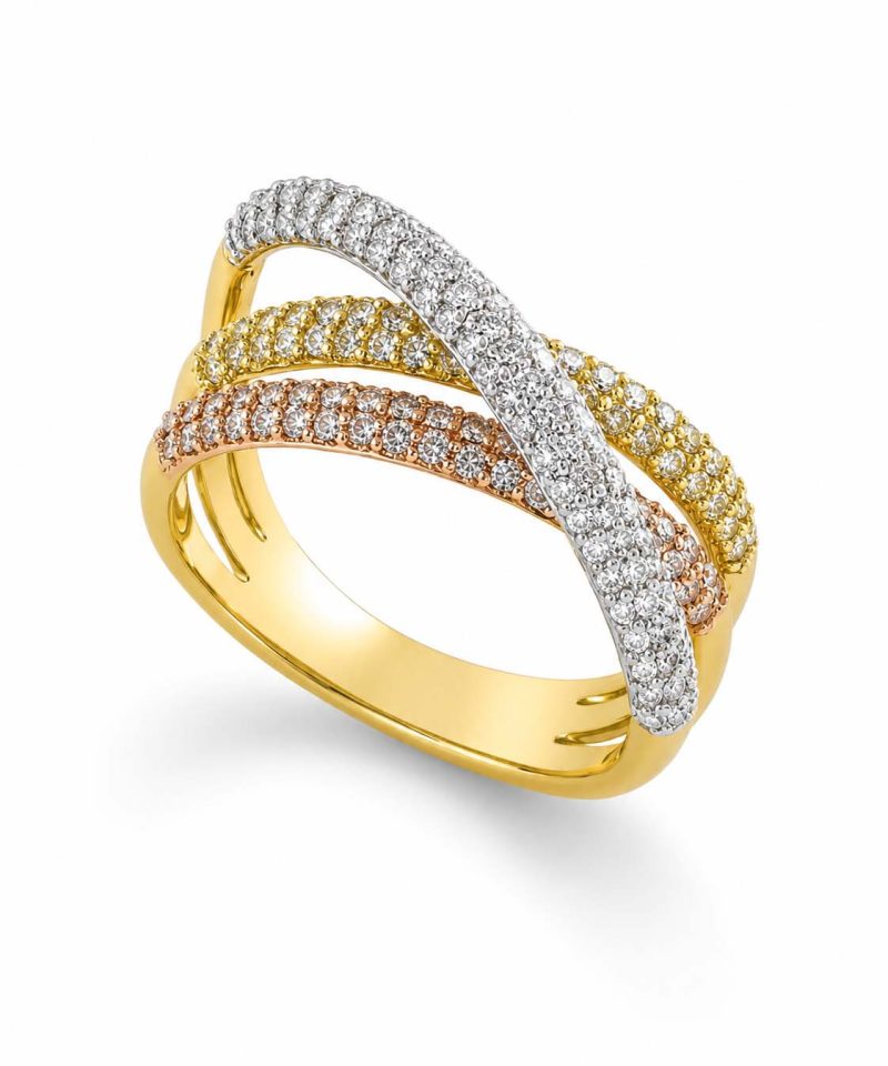 Ring i 3-farget kombinasjon med diamanter 1.21ct
