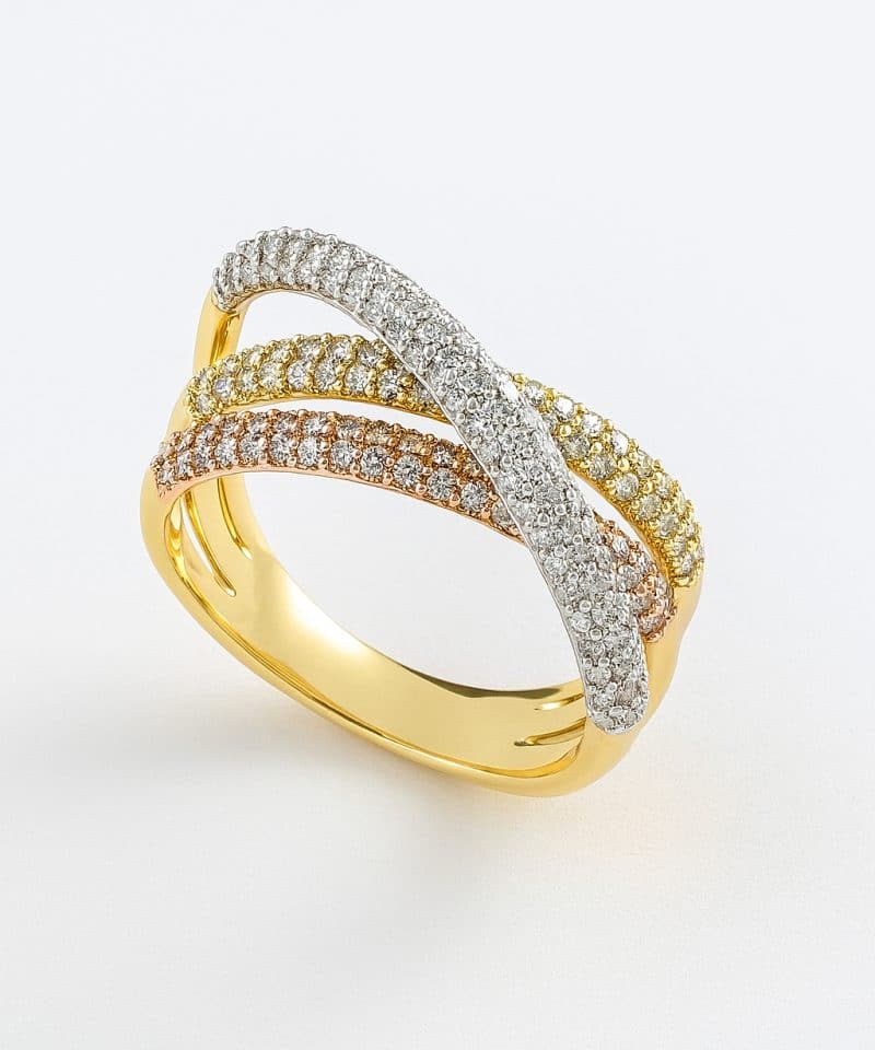 Ring i 3-farget kombinasjon med diamanter 1.21ct
