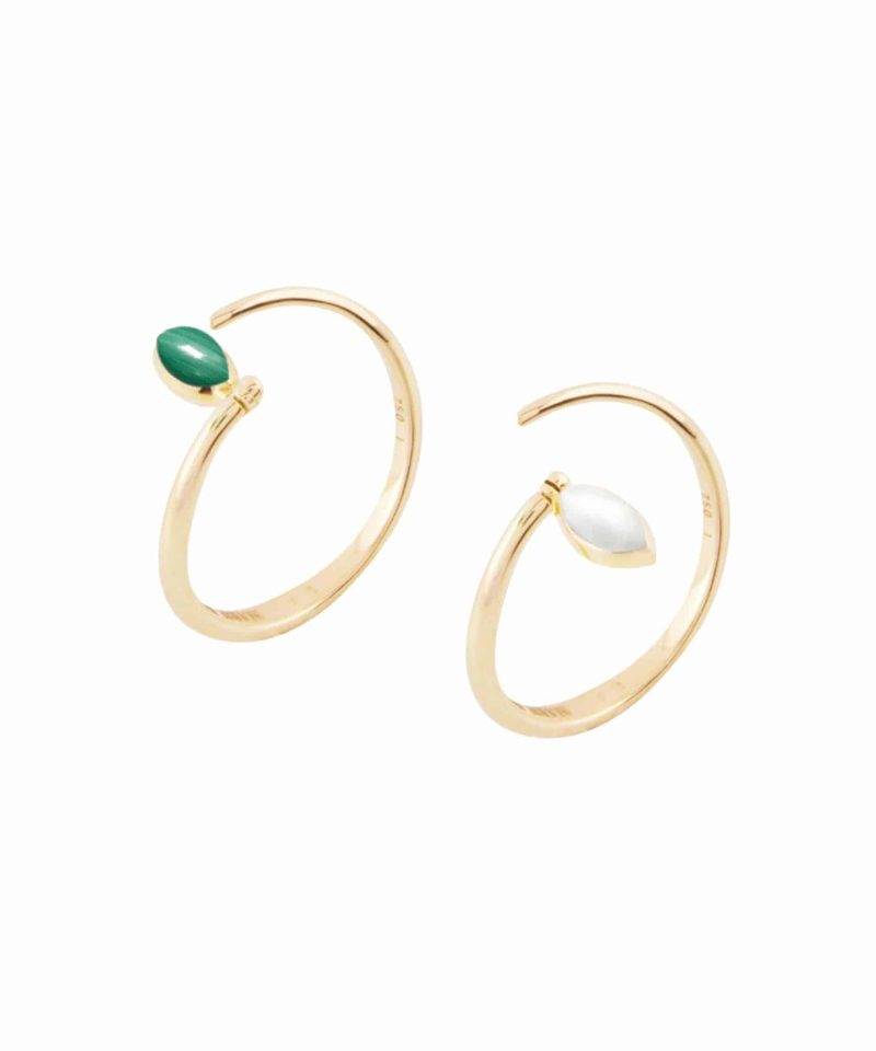 Swinging Spiral Ring 18K - Perlemor og Malakitt