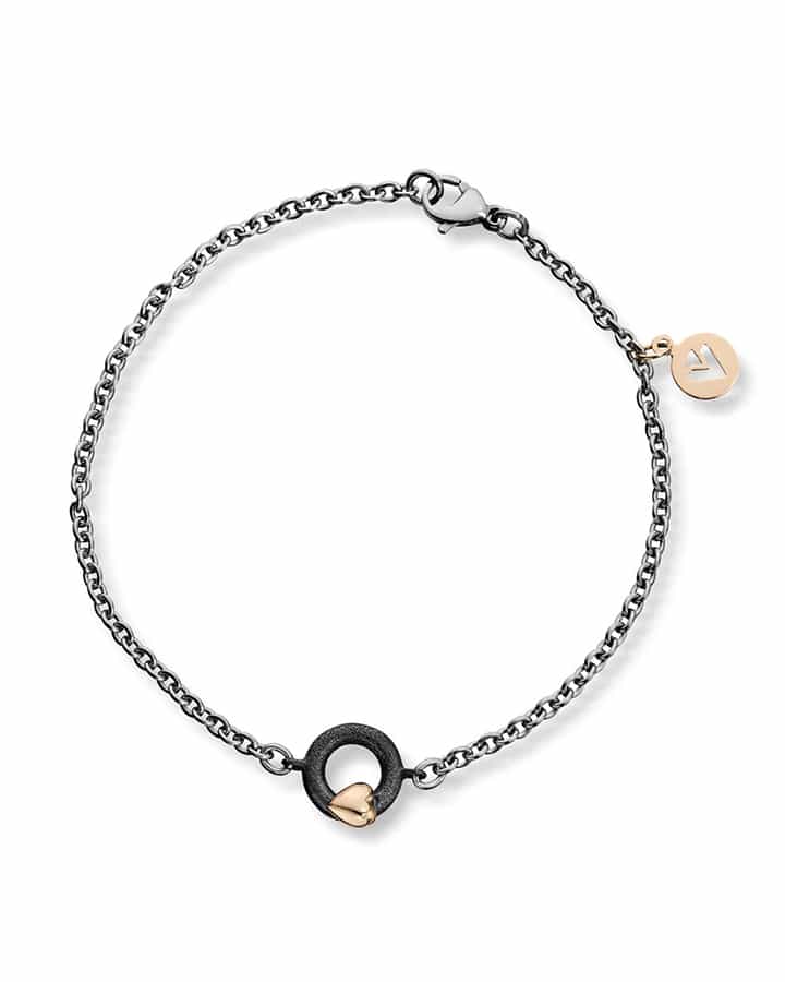 Silver Heart - Armbånd i stål med oksidert sølv og gull hjerte