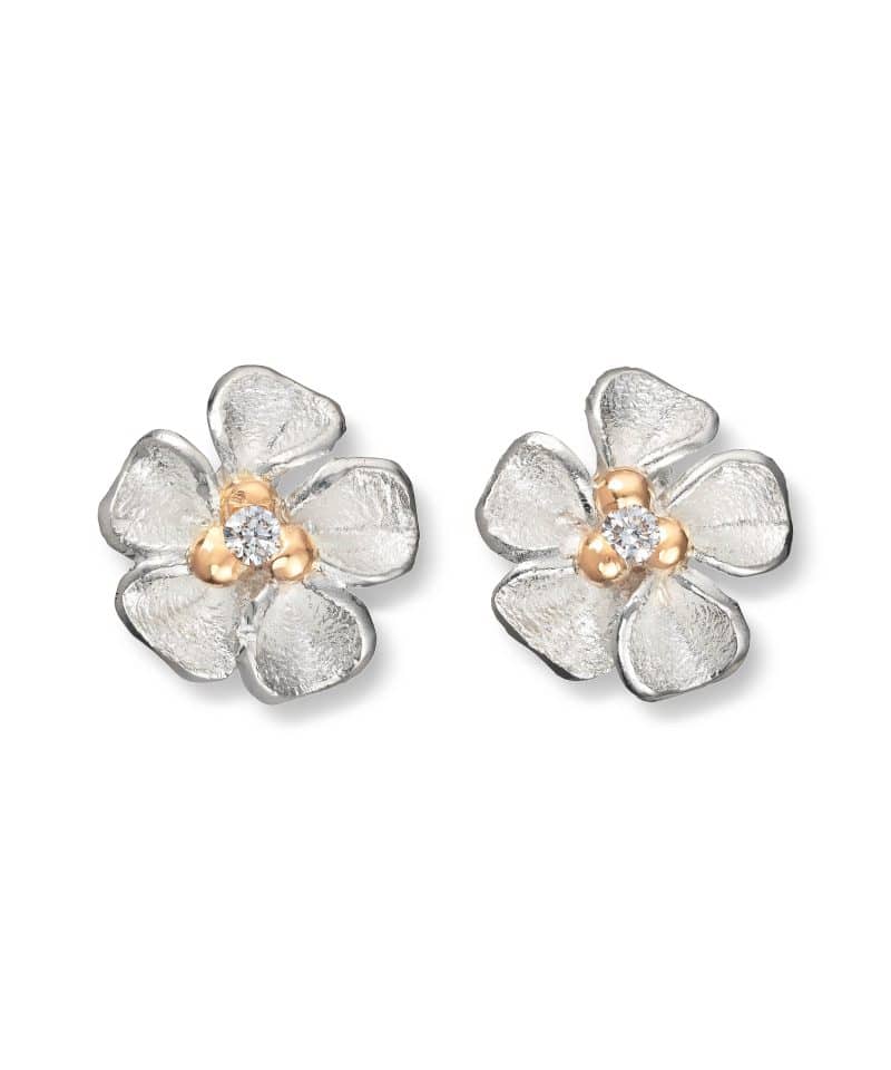Flôra Ørepynt sølv med gult gull og diamanter
