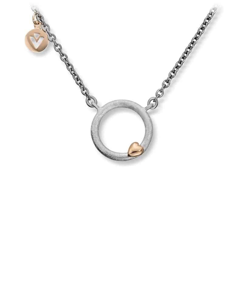 Silver Heart Anheng i sølv og gull med stålkjede