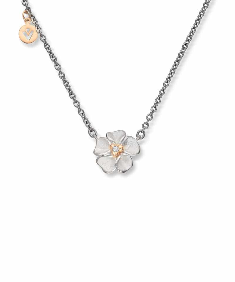 Flôra Anheng sølv med gult gull og diamant, Medium