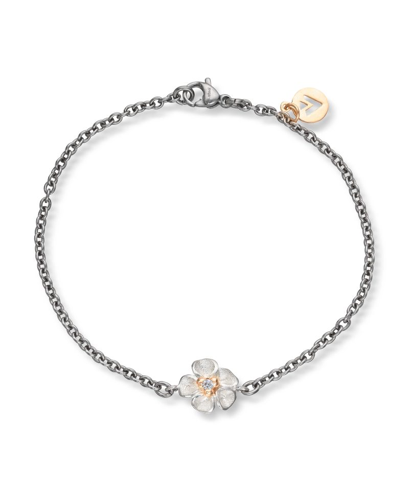 Flôra Stålarmbånd med sølv gult gull og diamant