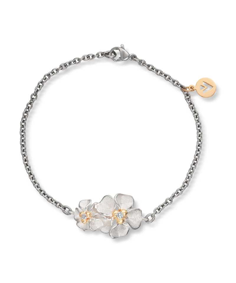 Flôra Stålarmbånd med sølv gult gull og diamanter