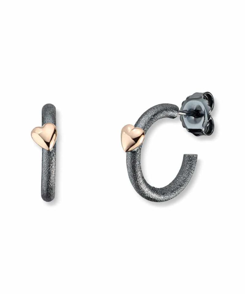 Silver Heart - Øreringer i oksidert sølv med gull hjerte