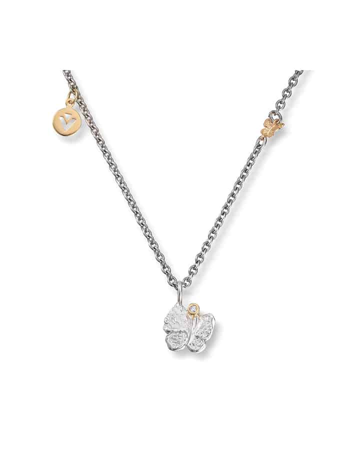 Butterfly - Anheng i sølv og gull med diamanter