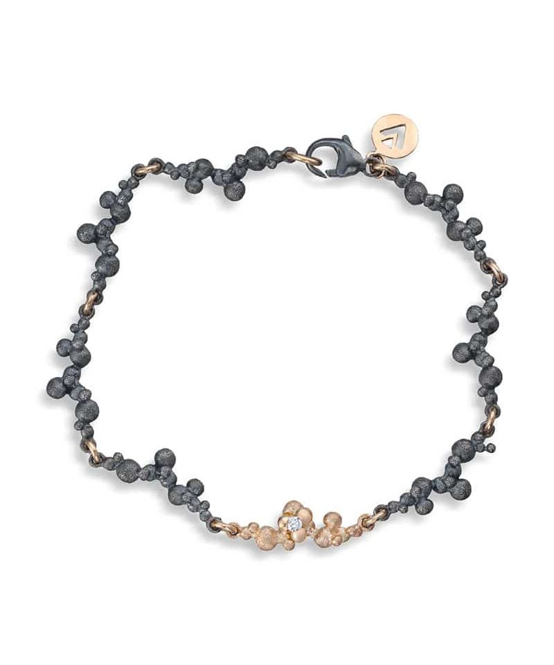 Dugg - Armbånd i oksidert sølv med gull ledd og diamant