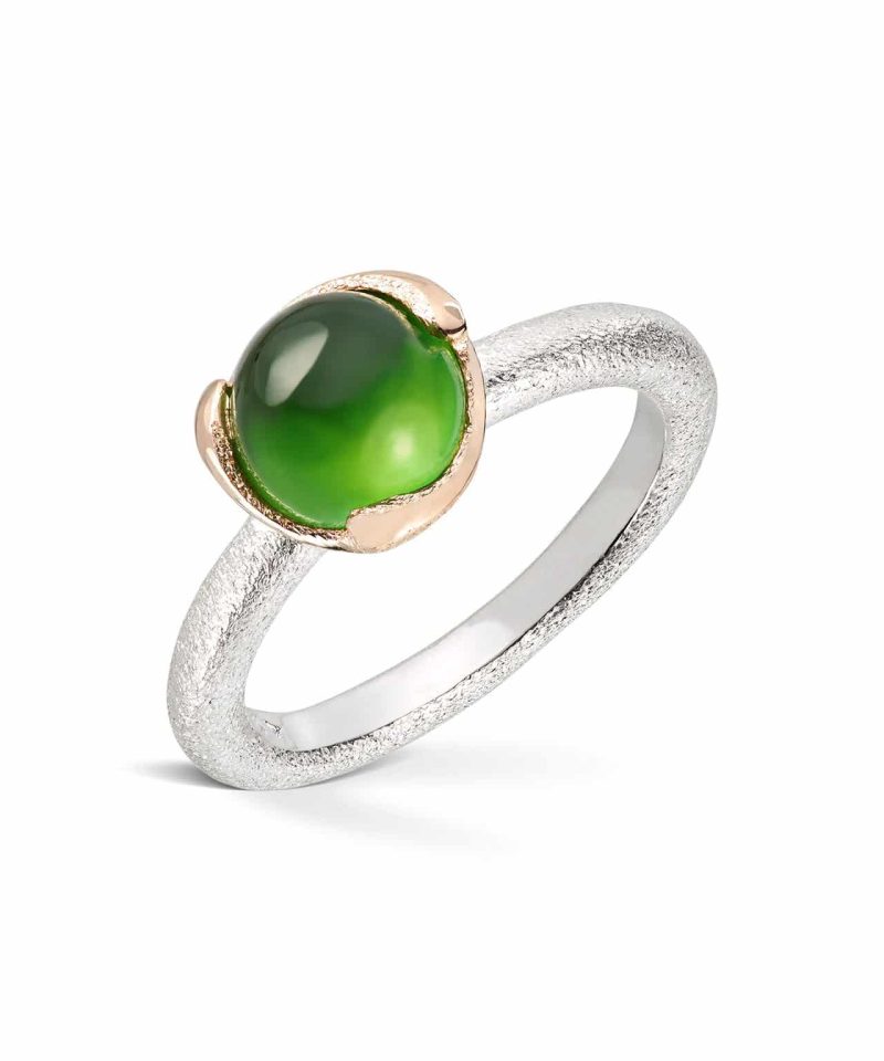 Blome - Ring i sølv med gull og serpentin