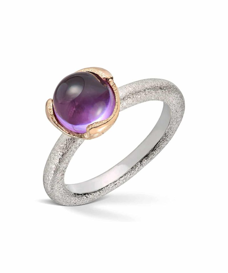 Blome - Ring i sølv og gull med amethyst