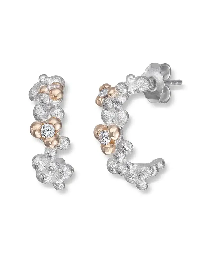 Dugg - Øreringer i sølv med gull og diamanter