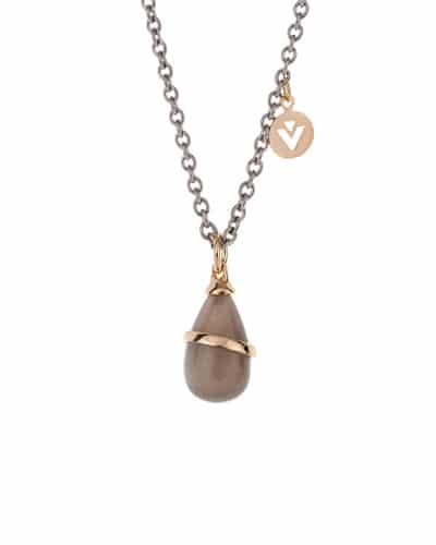 Dråpe - Anheng i gull med grå månestein