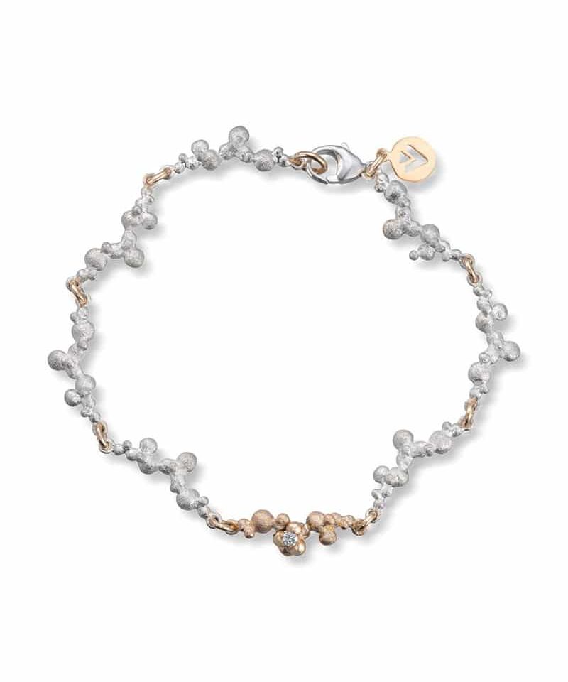 Dugg - Armbånd i sølv med gull ledd og diamant