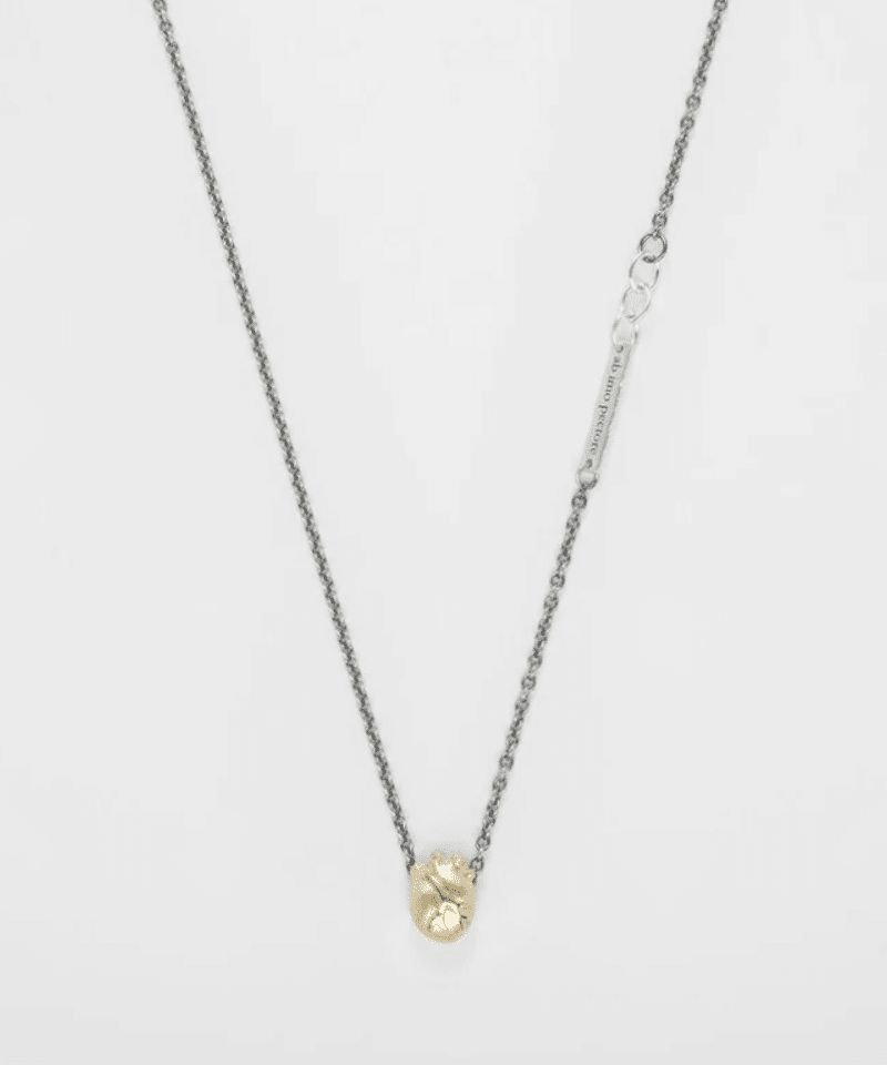 Small Gold Anatomic Heart, halssmykke 925s adj 45/50/55 cm