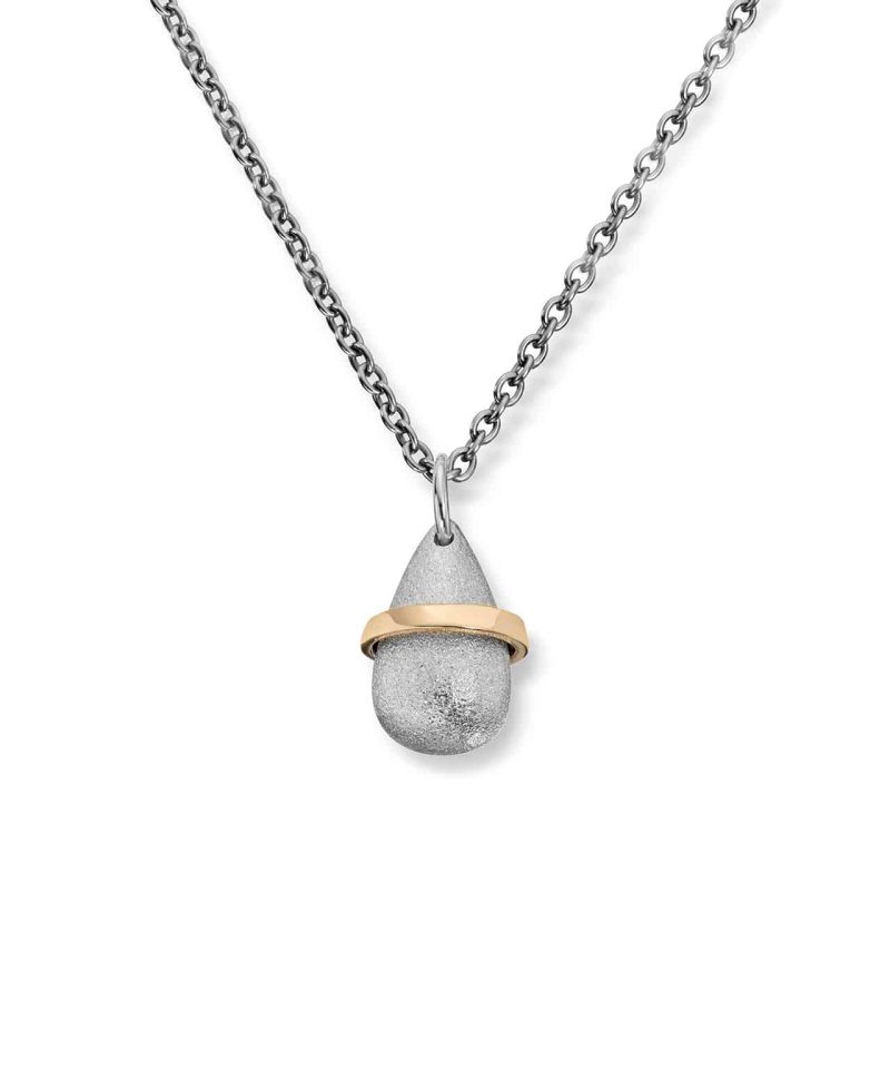 Dråpe - Anheng i sølv med gullbånd og stålkjede