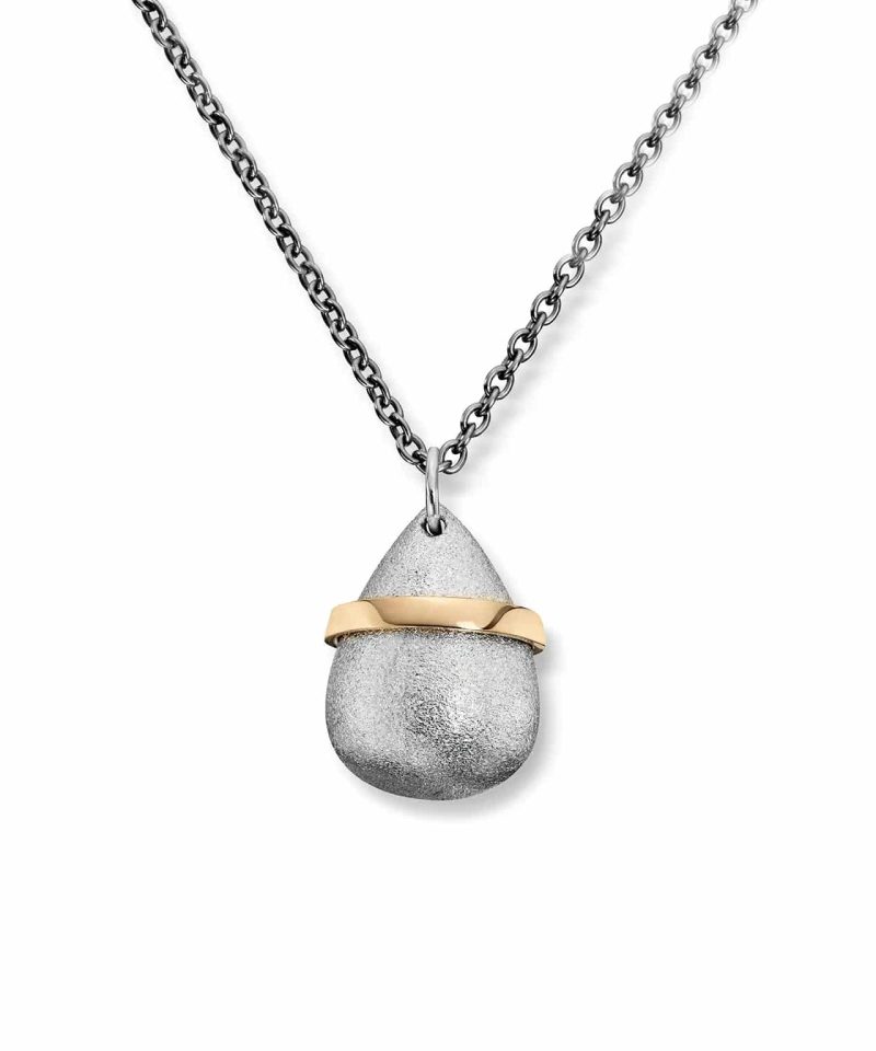 Dråpe Anheng i sølv med gult gull bånd, Stor