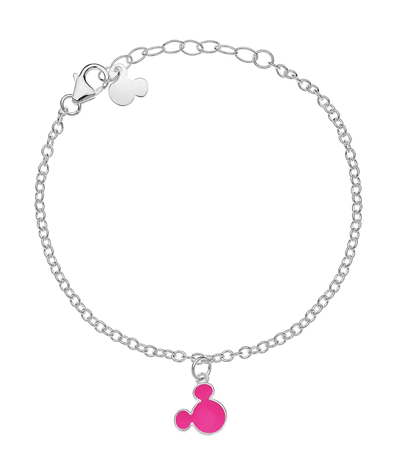 Mikke Mus armbånd sølv med rosa emalje